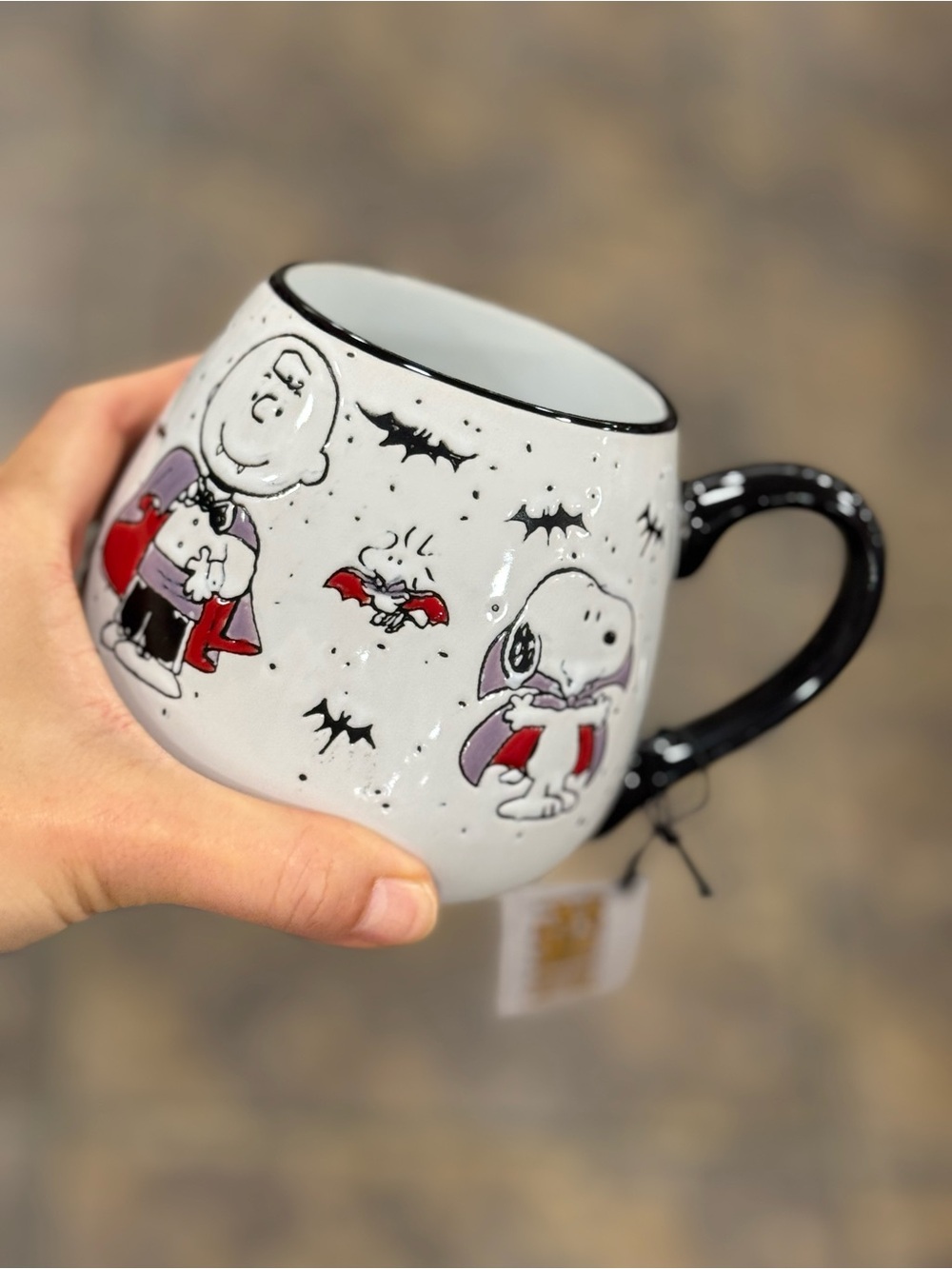 Peanuts Halloween Snoopy & Charlie Brown Vampire Ceramic Mug - White/Black
